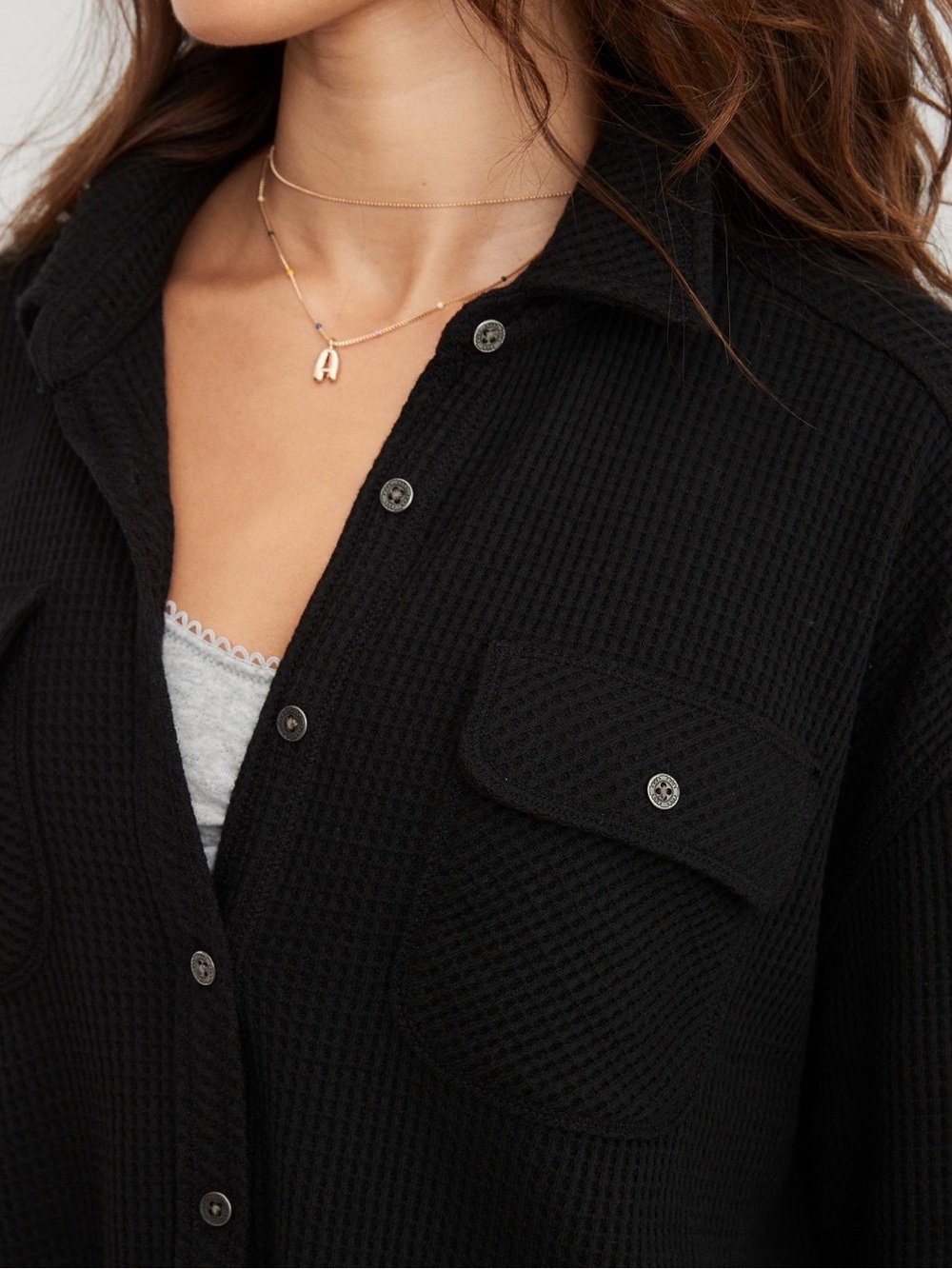 Aerie LumberJane Waffle Shirt True Black Size S - Picture 8 of 11